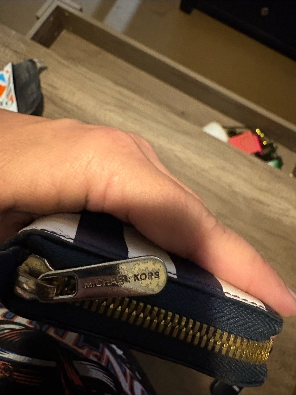 Michael Kors Navy and White Striped Wallet with Gold Plaque - Picture 4 of 6